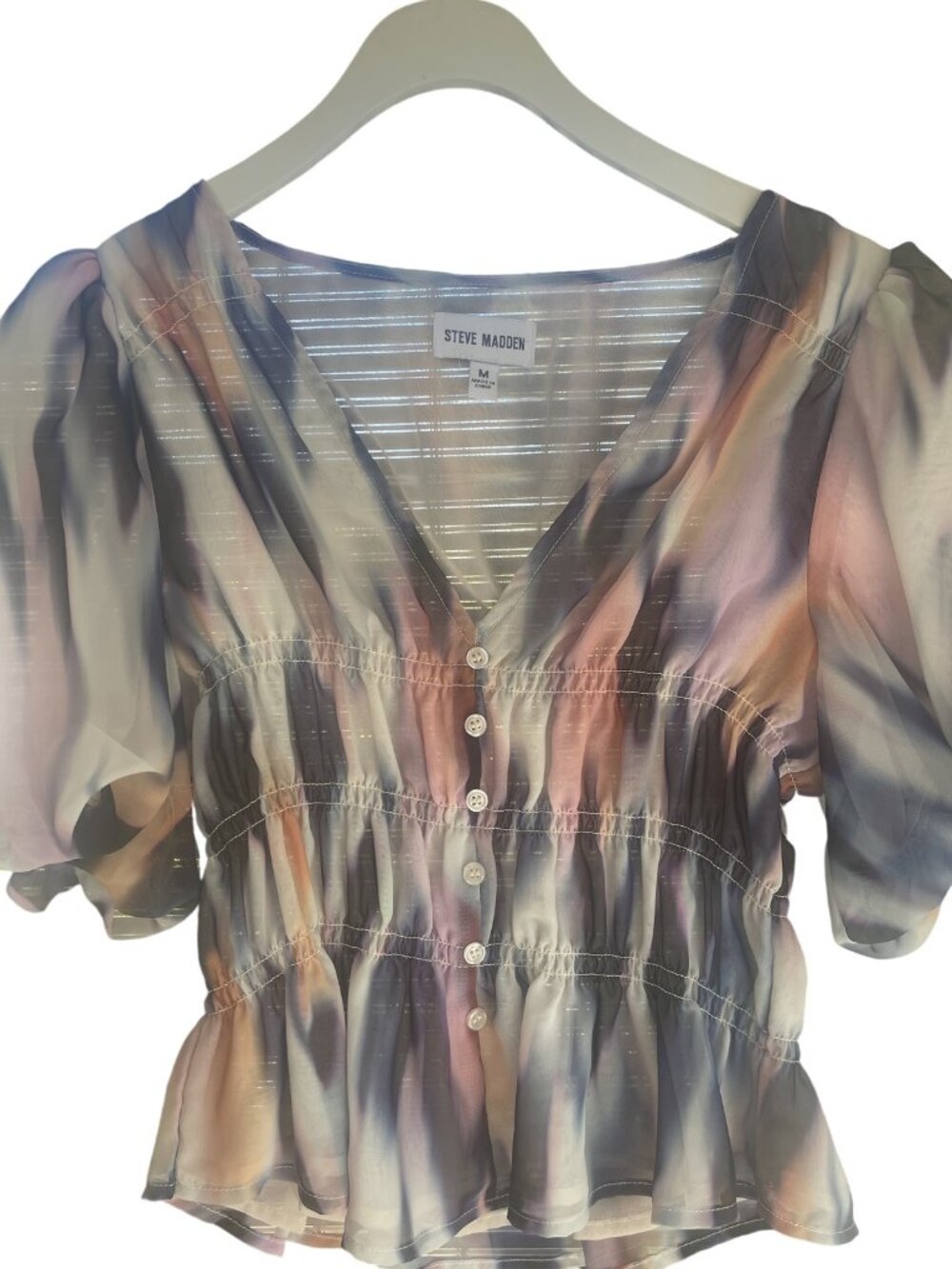 Steve Madden Size Medium (M) Multicolor Striped Button-Up Blouse V-Neck